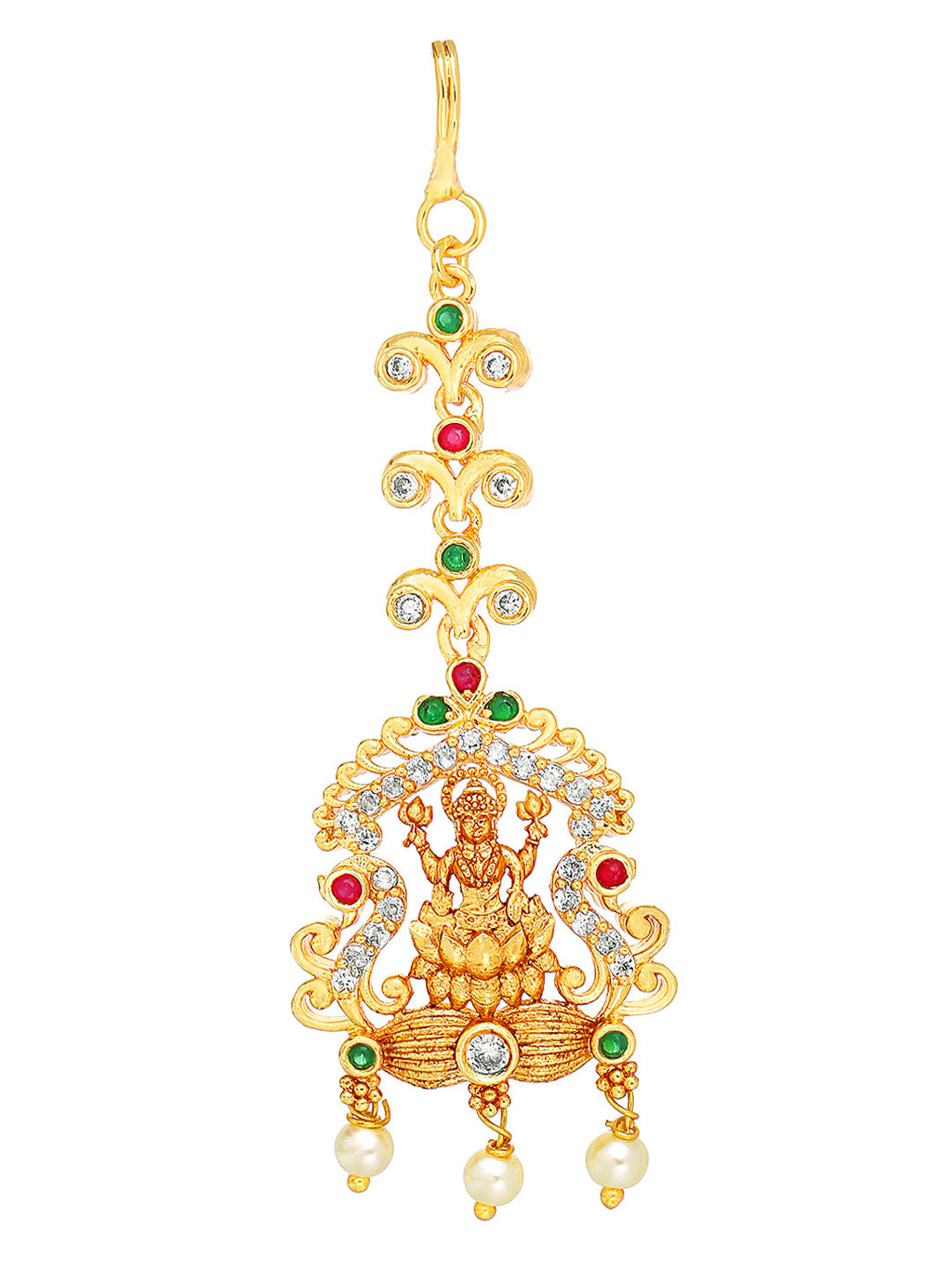 Yellow Chimes Women Gold-Polished White & Red Ad Studded Handcrafted Maang Tikka | Grocsy