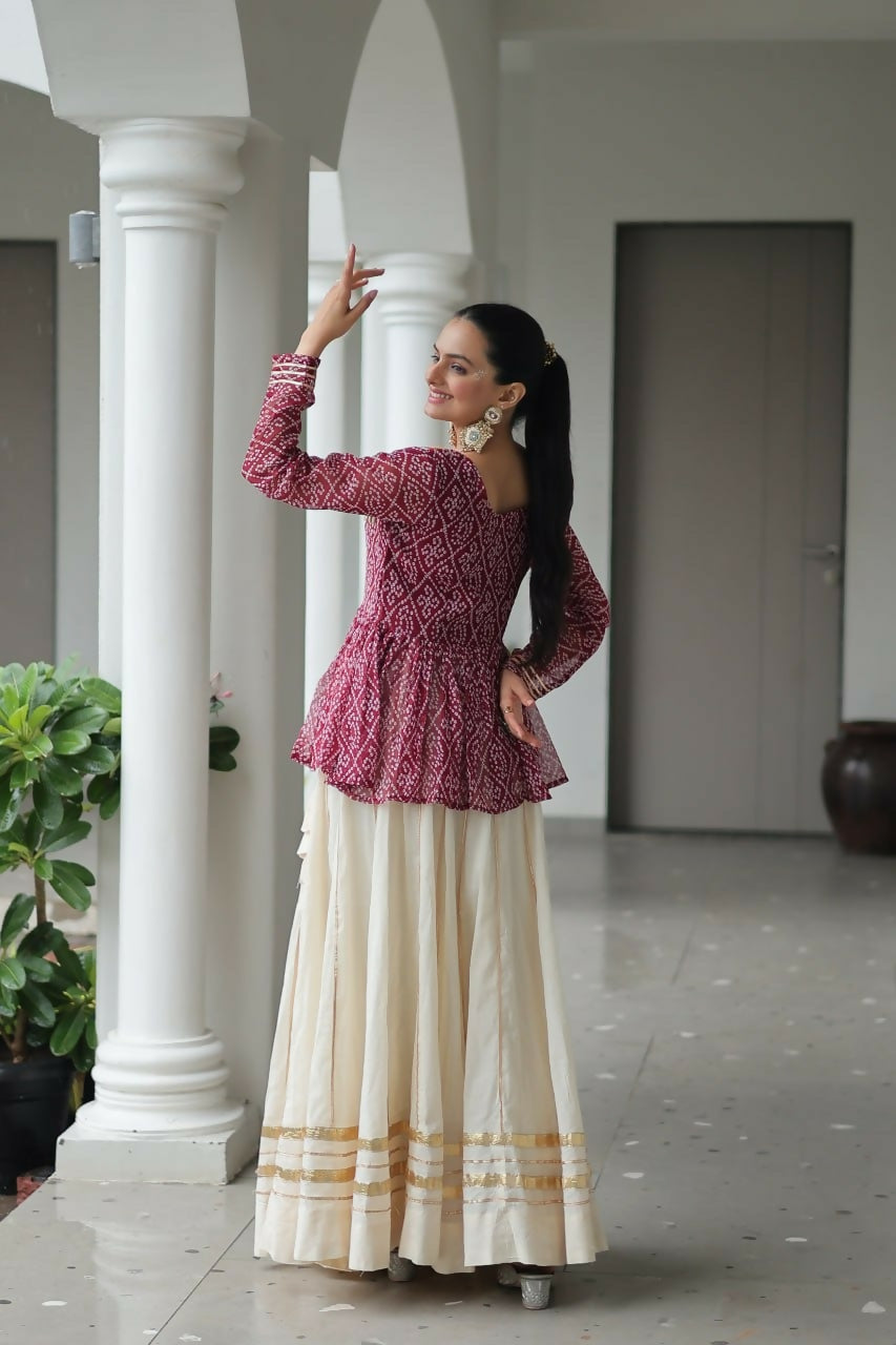 Teeya Creation Wine And White Colour Cotton Printed Navratri Lehenga Choli | Grocsy