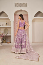 Aastha Fashion Lavender Butterfly Net White Cotton Thread Work, Zari Work And Sandwich Sequence Work Embroidery Wedding Wear Lehenga Choli | Grocsy