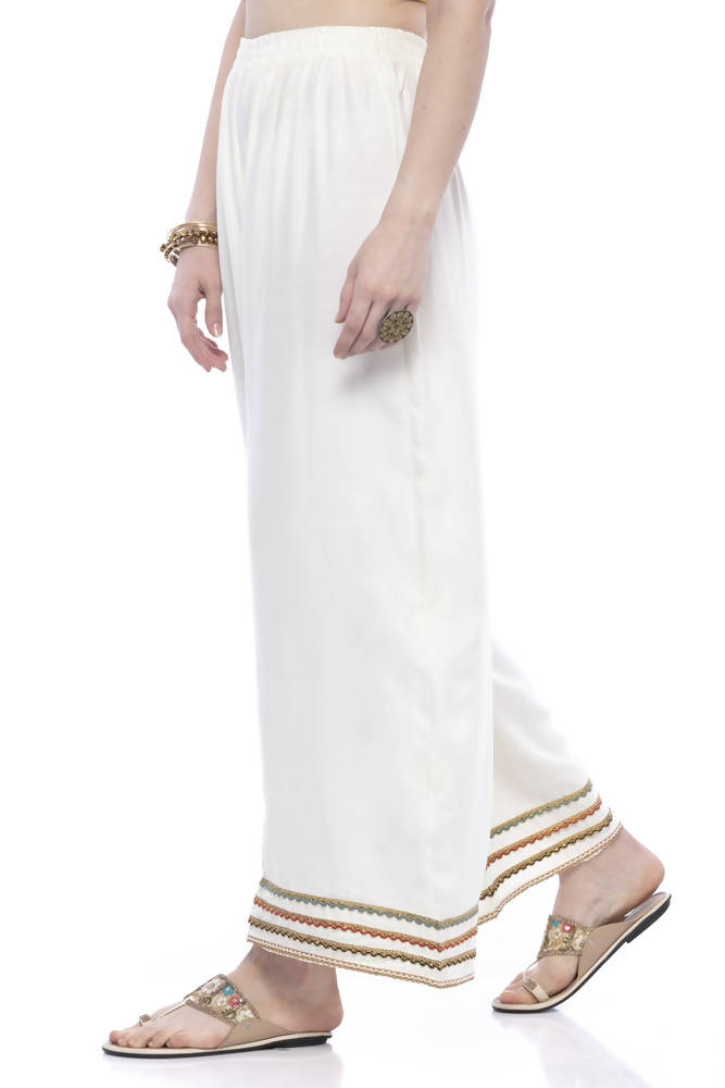 Mominos Fashion Reyon Cotton Cream Palazzo | Grocsy