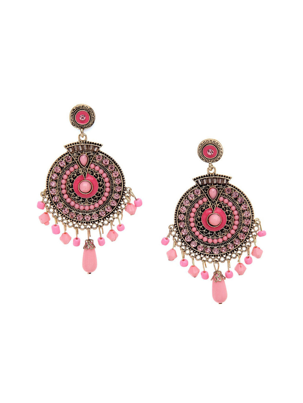 Shining Diva Pink Circular Drop Earrings | Grocsy