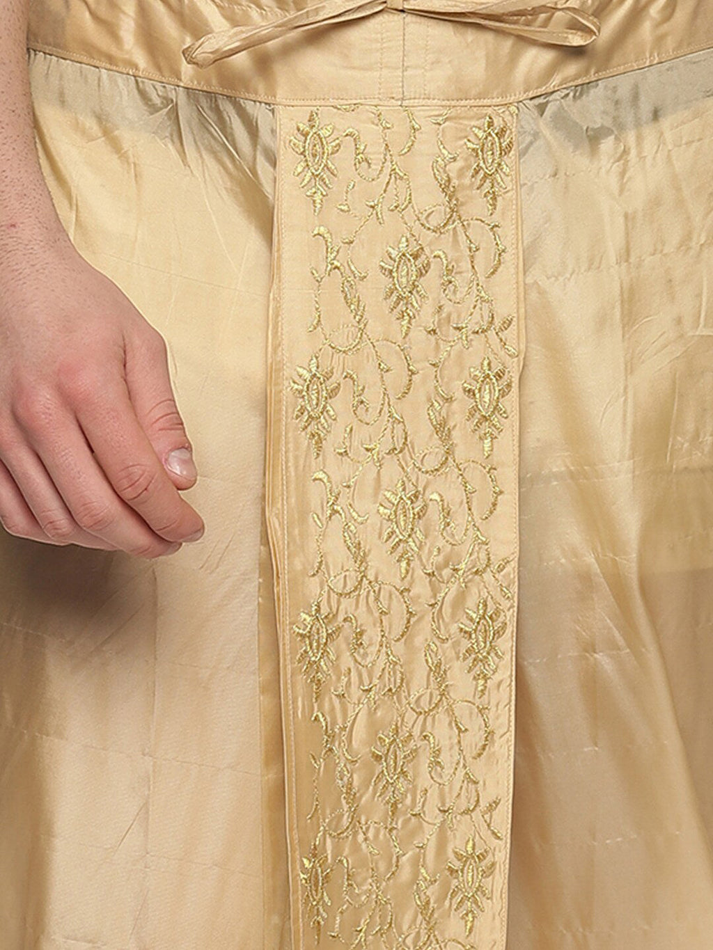 Sethukrishna Gold-Coloured Embroidered Dhoti Pant For Men | Grocsy
