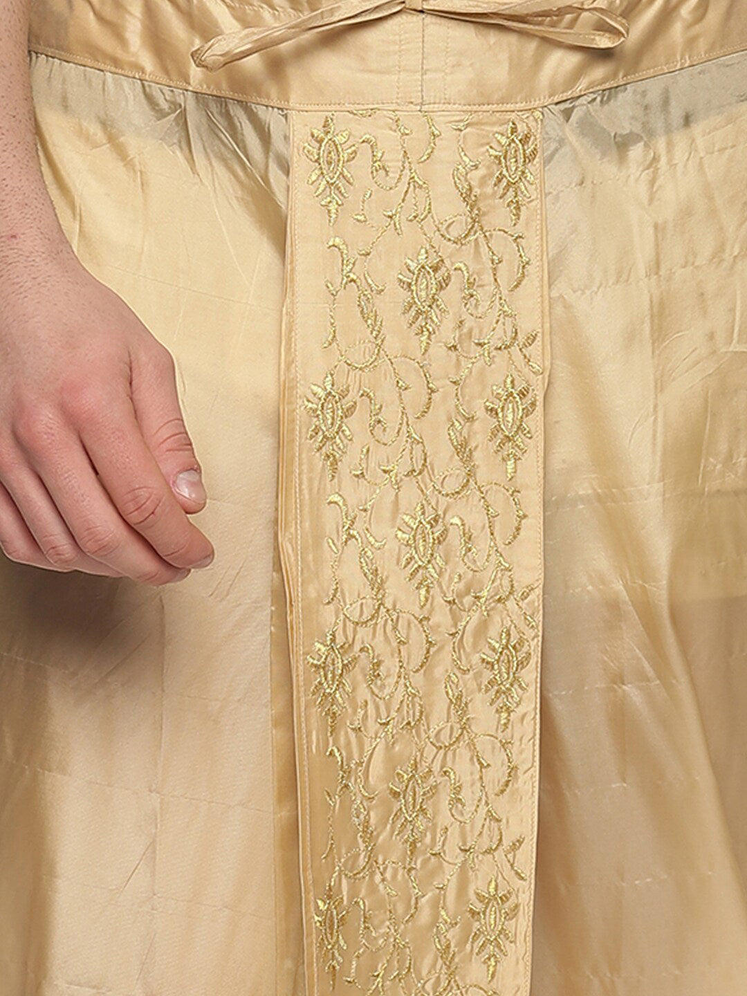 Sethukrishna Gold-Coloured Embroidered Dhoti Pant For Men | Grocsy
