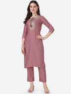 HERE&NOW Ethnic Motif Yoke Design Thread Work Kurta With Trousers | Grocsy