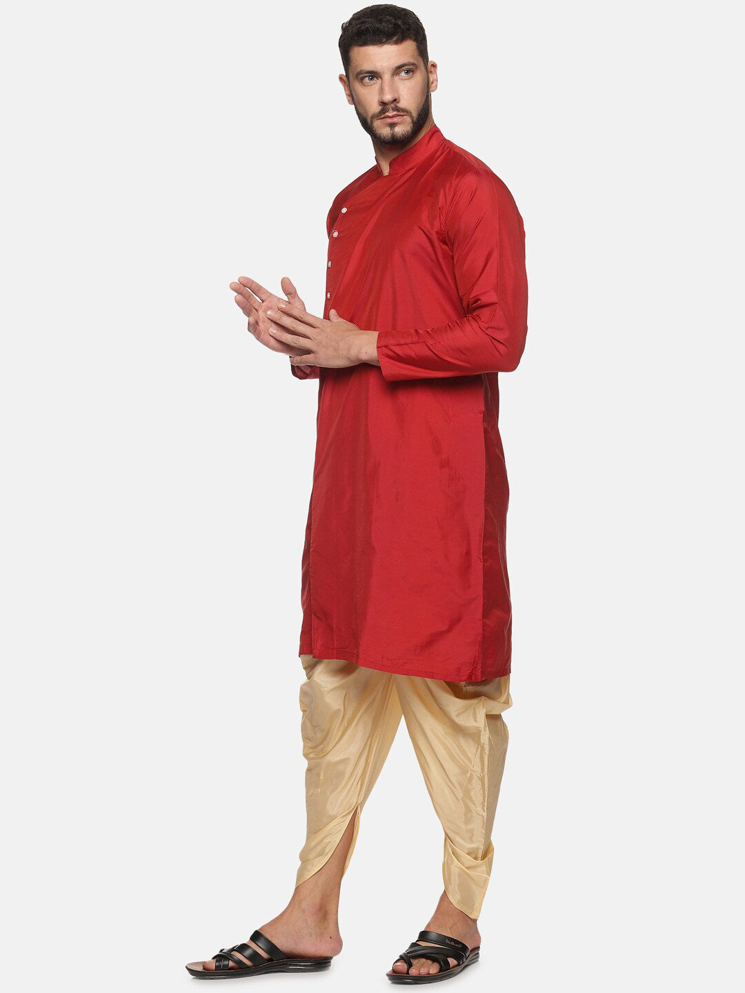 Sethukrishna Men Maroon Angrakha Kurta with Dhoti Pants | Grocsy