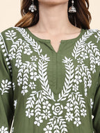 HOUSE OF KARI Floral Embroidered Thread Work Pure Cotton Kurta with Trousers | Grocsy