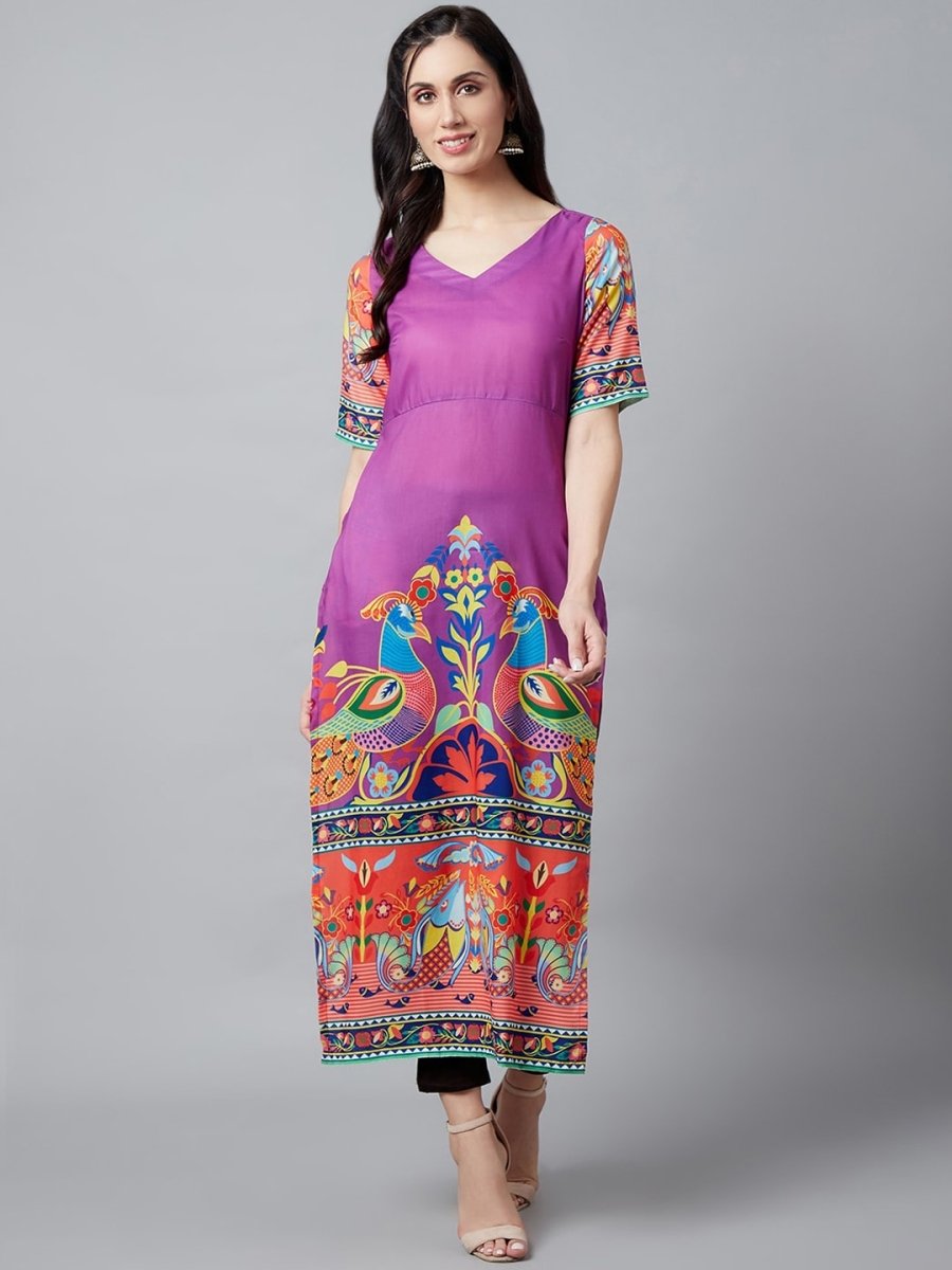 Aks Ethnic Motifs Printed V-Neck Kurta | Grocsy