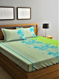 Home Sizzler Green & Blue Floral Cotton 210 TC Queen Bedsheet with 2 Pillow Covers | Grocsy