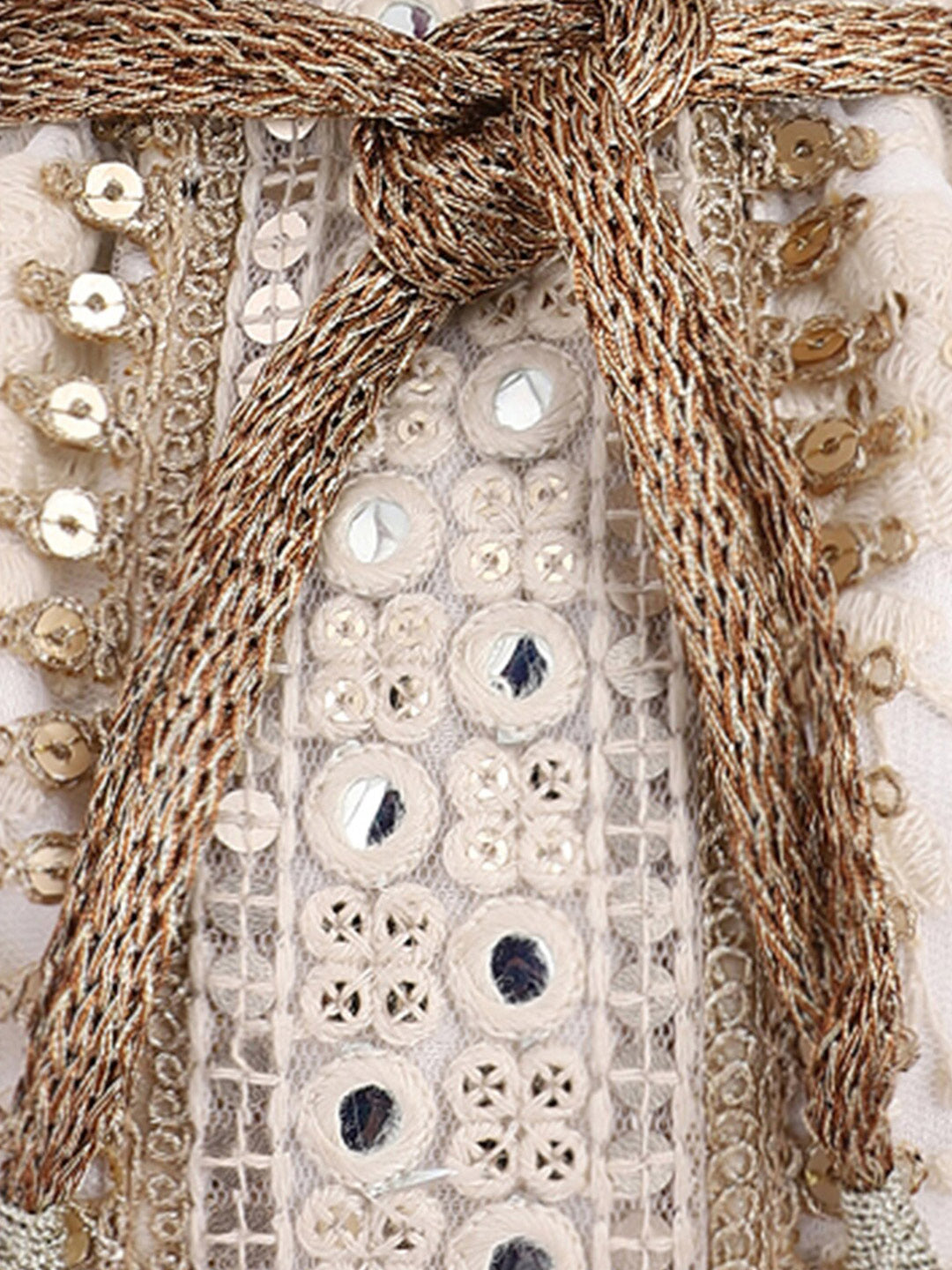 Masq Off White & Gold-Toned Embellished Embroidered Potli Clutch | Grocsy