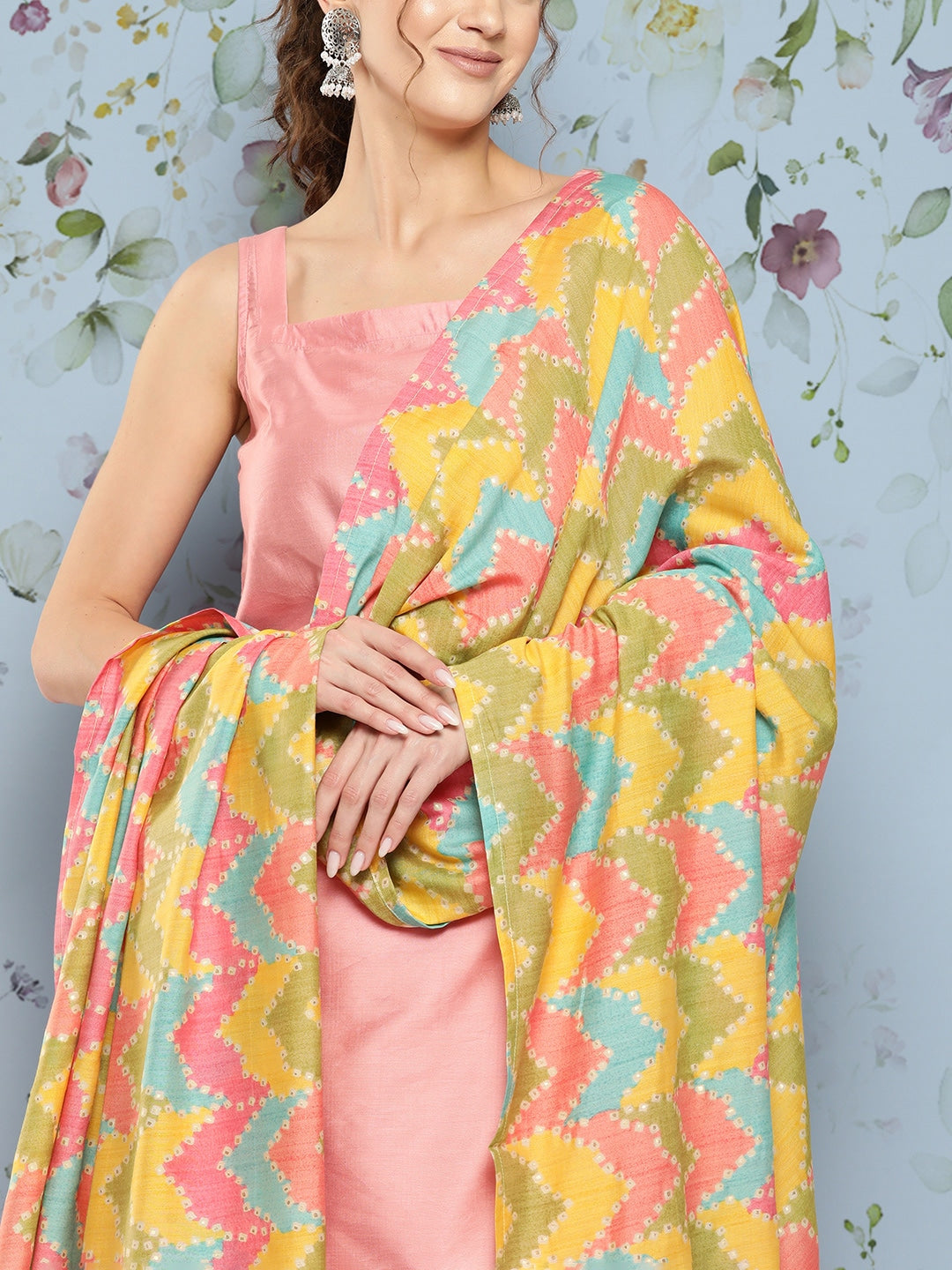 HERE&NOW Shoulder Straps Solid Straight Kurta with Palazzos & Printed Dupatta | Grocsy