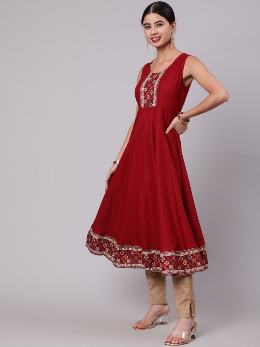 Aks Floral Yoke Design Anarkali Kurta | Grocsy