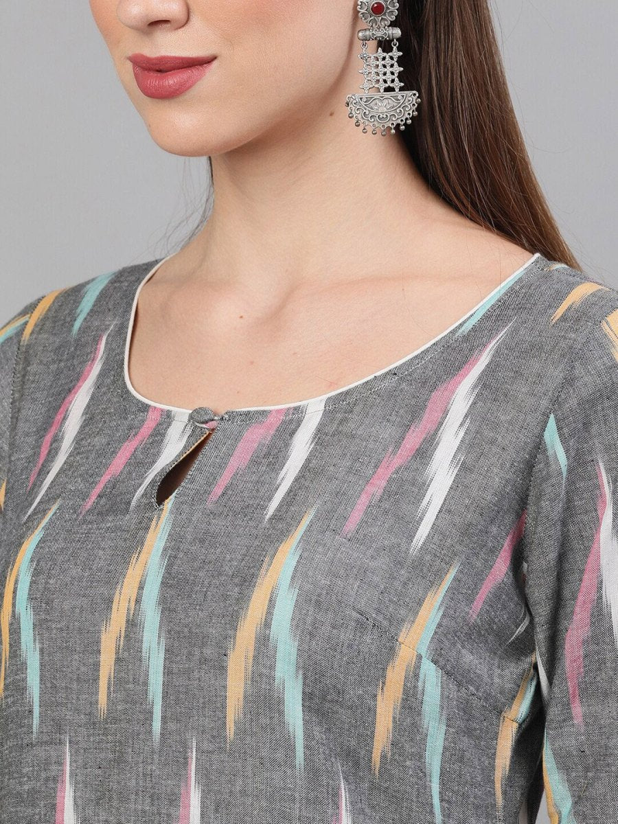 Aks Abstract Printed Pure Cotton Kurta with Palazzos & With Dupatta | Grocsy