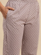 Sangria Maroon Floral Printed Pure Cotton Kurta With Trouser & Dupatta | Grocsy