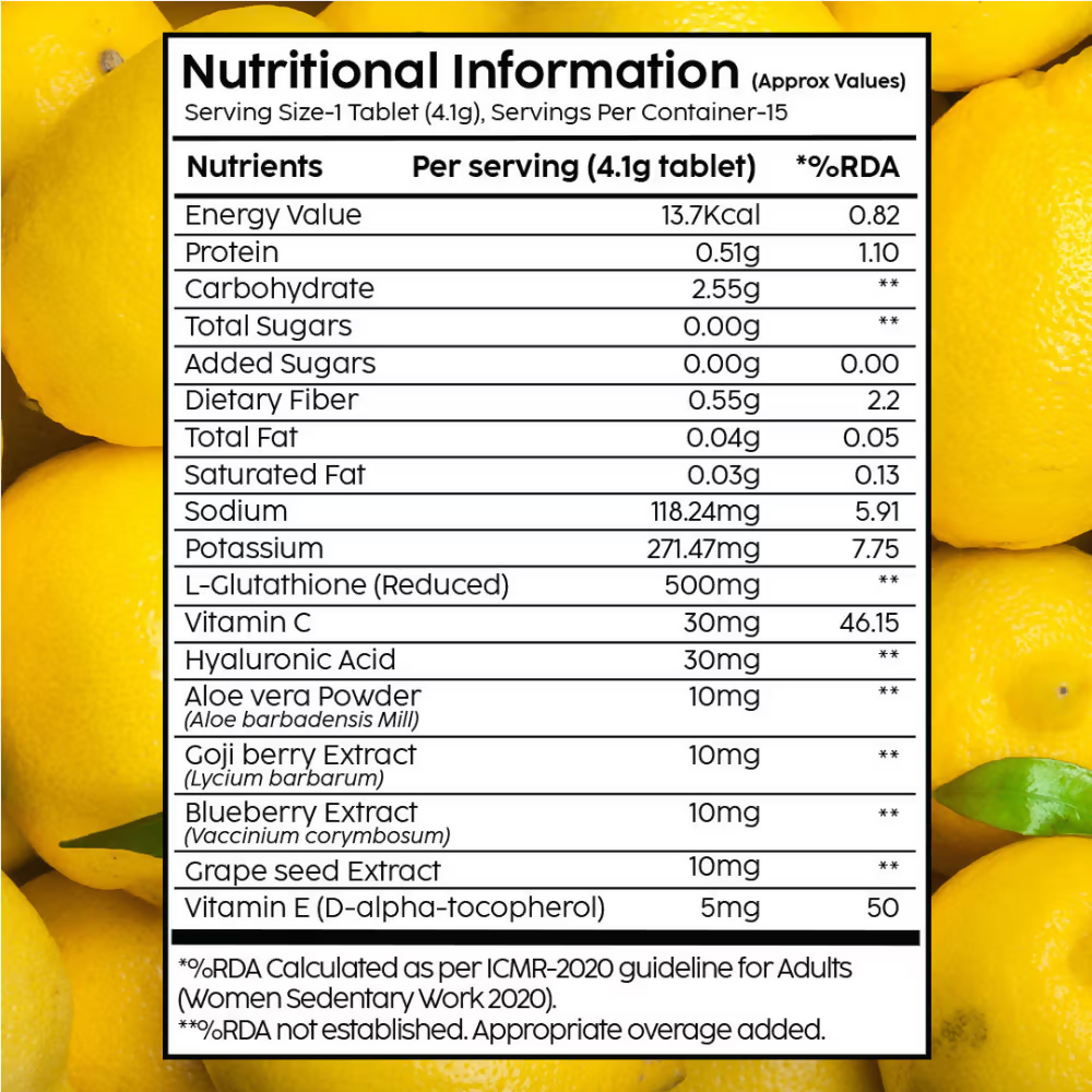 PLIX The Plant Fix Glutathione Skin Tablets With L-Glutathione & Vitamin C - Lemon | Grocsy