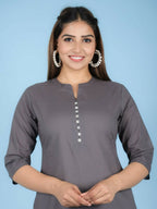 Aramya Grey Soft Cotton Solid Straight Kurta for Women | Grocsy
