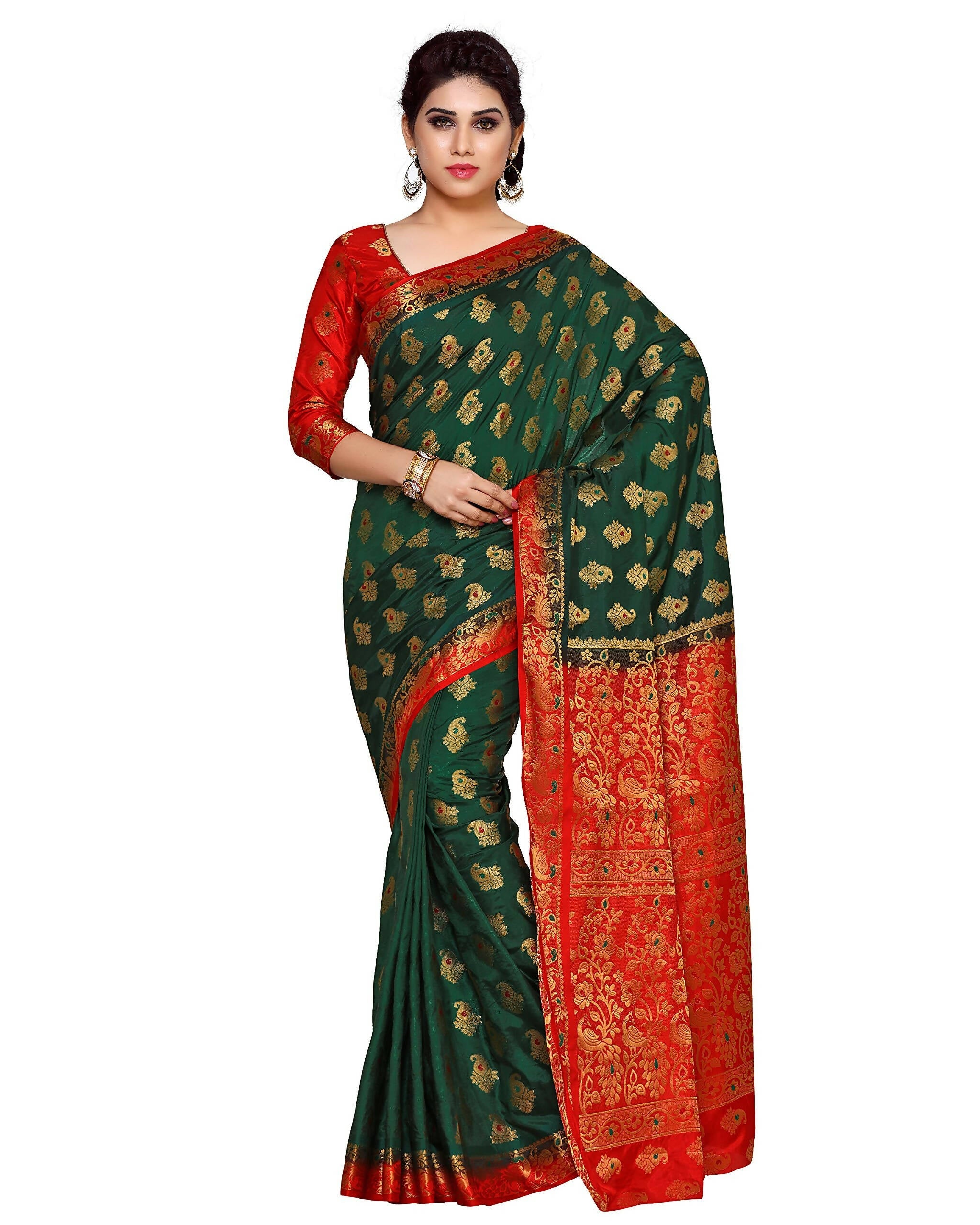 Mimosa Women's Green Kanchipuram Art Silk Saree | Grocsy