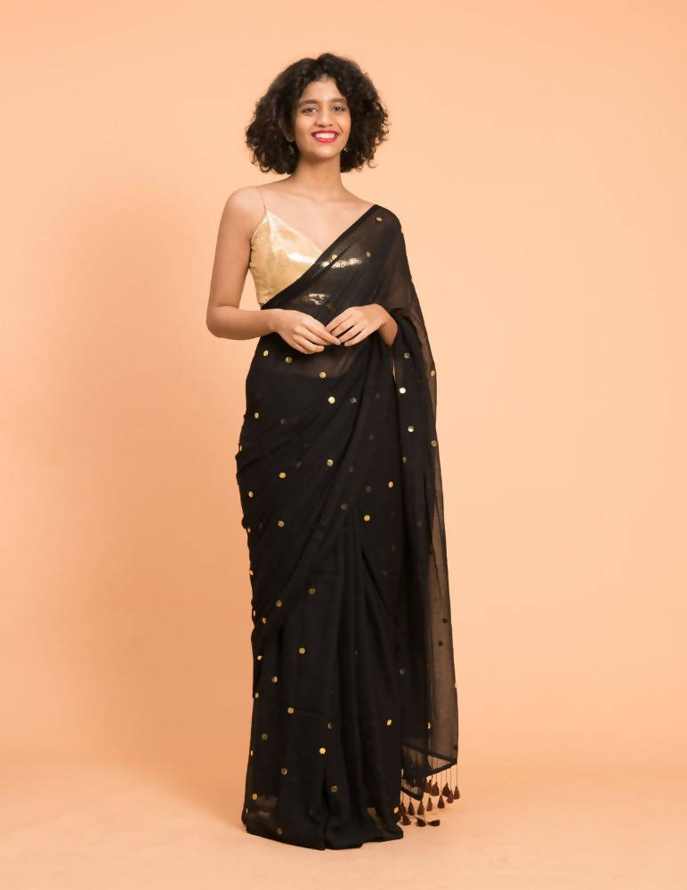 Suta Black Embellished Sequinned Pure Cotton Saree | Grocsy