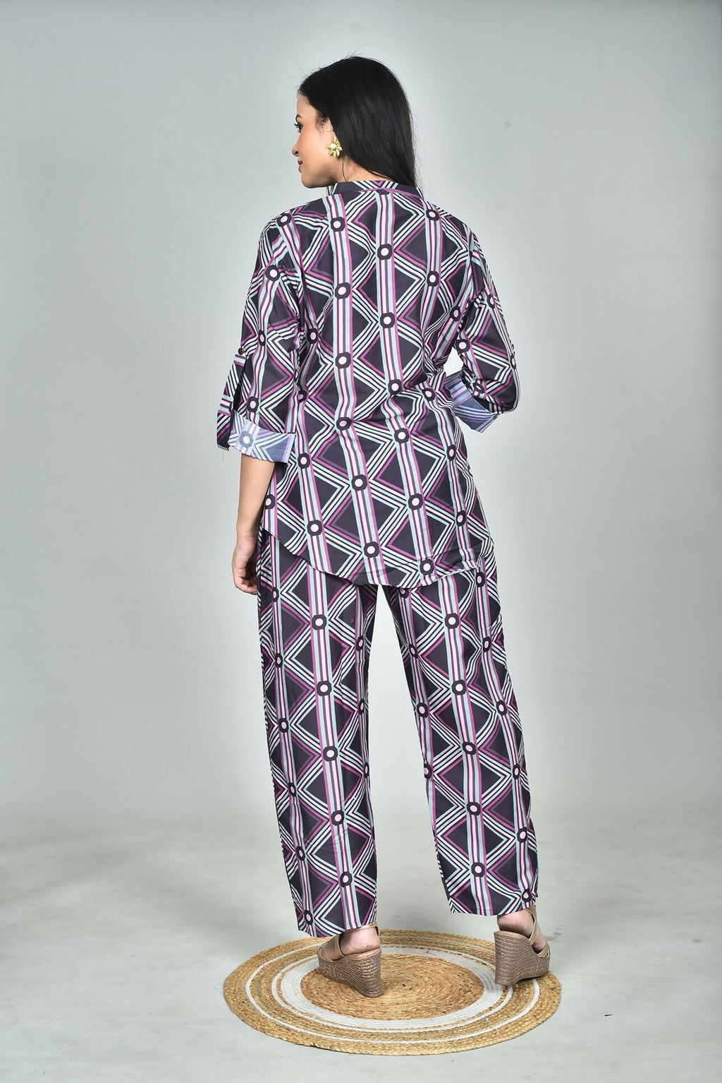 Morchari Digital Print Semi Muslin Co-Ord Set Top & Trouser-Multicolor | Grocsy