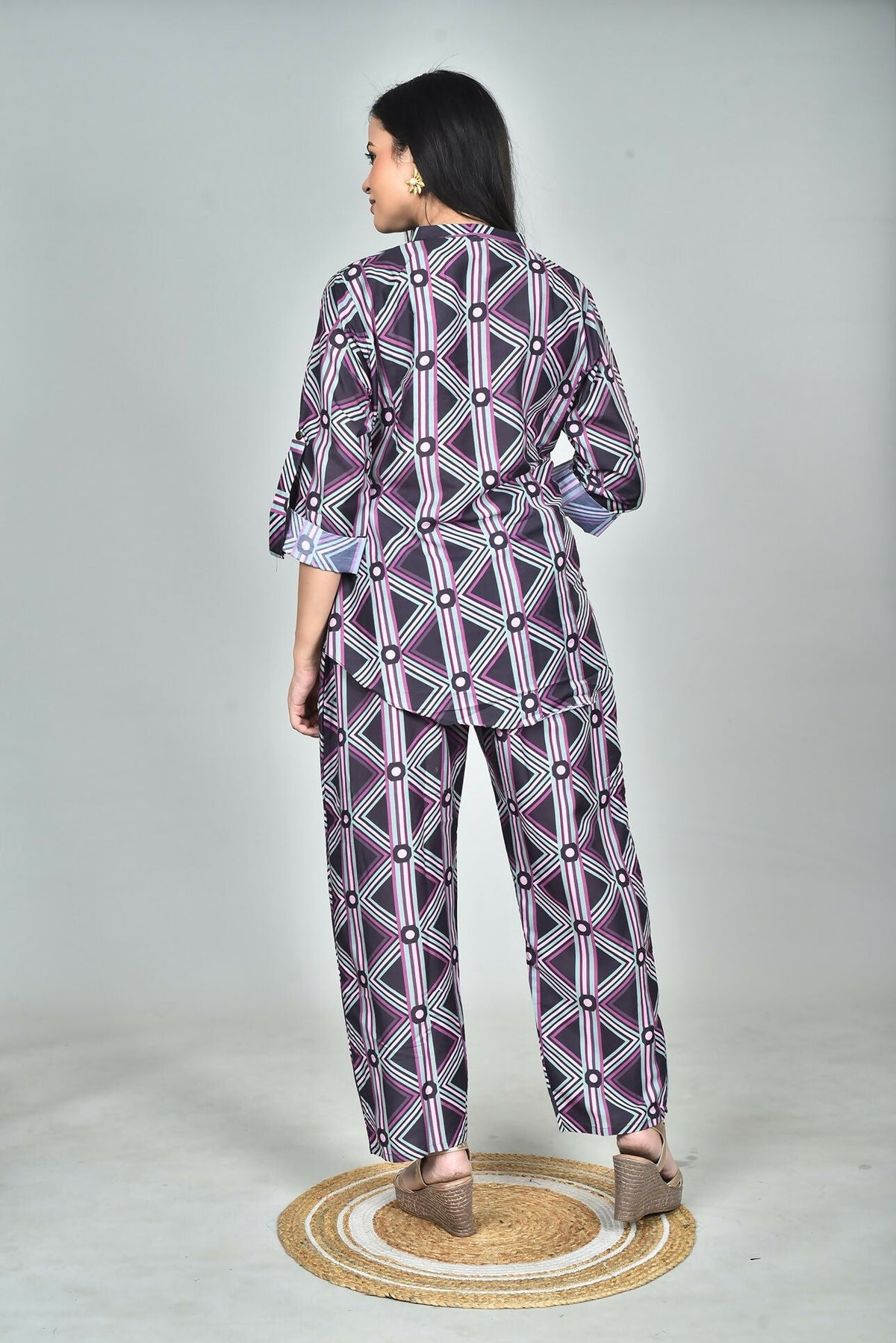 Morchari Digital Print Semi Muslin Co-Ord Set Top & Trouser-Multicolor | Grocsy