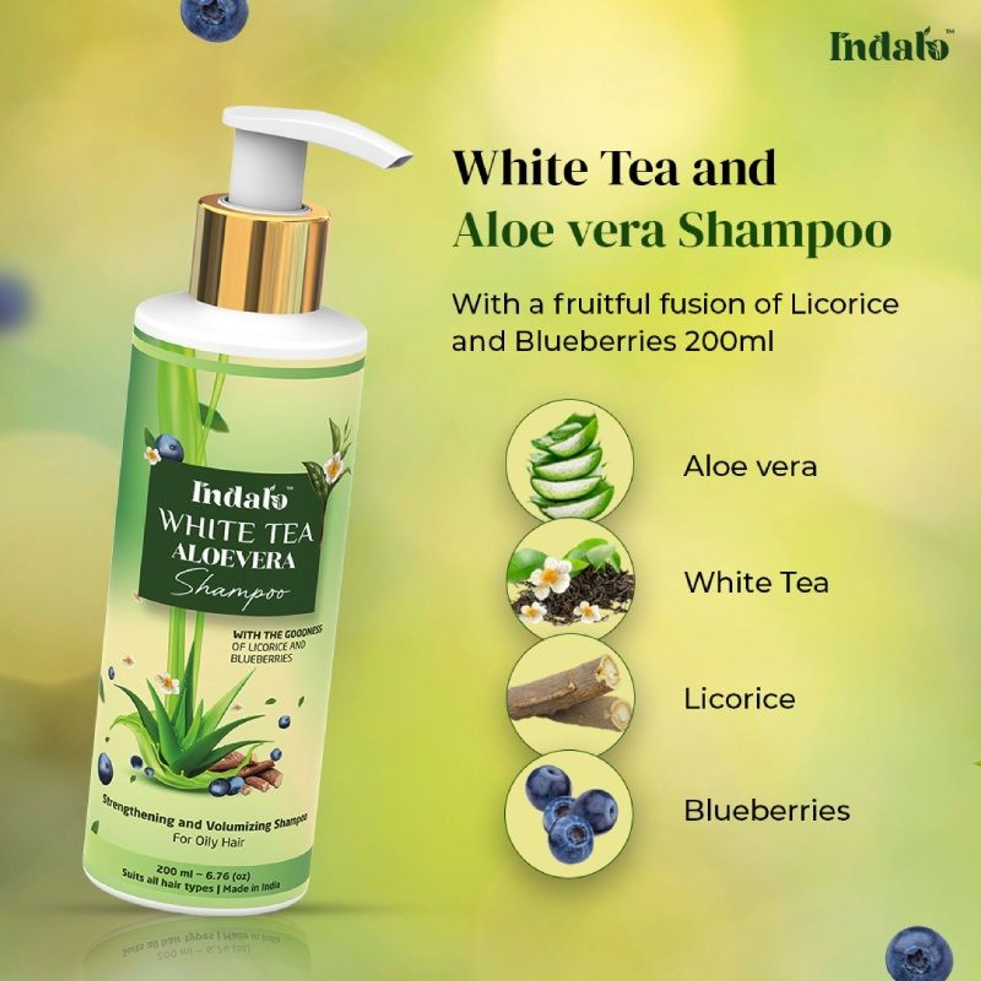 Indalo White Tea Aloe Vera Shampoo For Oily Hair | Grocsy