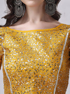Tikhi Imli Yellow Embellished Boat Neck Sequinned Detailed Saree Blouse | Grocsy