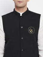Even Apparels Black Pure Cotton White Kurta Sets With Eid Insignia Jackets PW668 | Grocsy