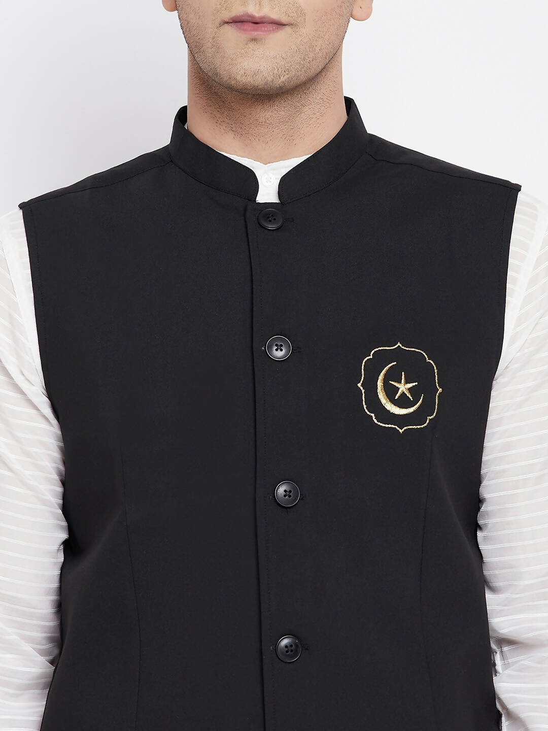 Even Apparels Black Pure Cotton White Kurta Sets With Eid Insignia Jackets PW668 | Grocsy