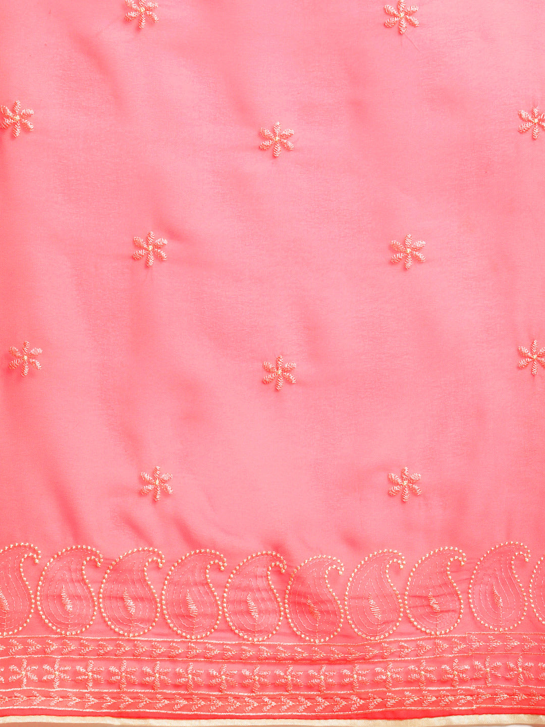 Sangria Pink Chikankari Embroidered Pure Georgette Saree | Grocsy