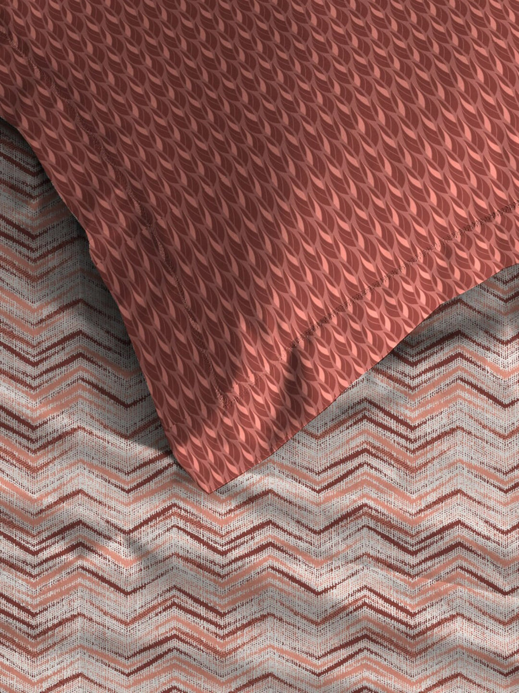 MYTRIDENT Peach Maroon Geometric Pure Cotton 144 TC Queen Bedsheet Pillow Covers | Grocsy