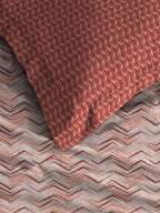 MYTRIDENT Peach Maroon Geometric Pure Cotton 144 TC Queen Bedsheet Pillow Covers | Grocsy