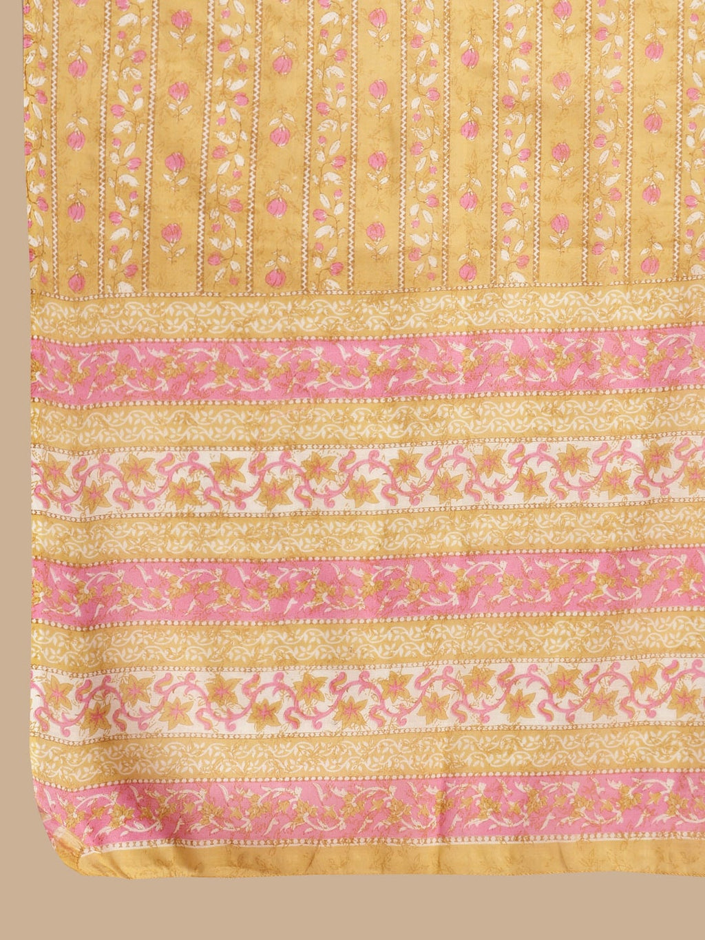 Sangria Yellow & Pink Floral Printed Pure-Cotton Straight Kurta With Trouser & Dupatta | Grocsy