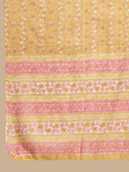 Sangria Yellow & Pink Floral Printed Pure-Cotton Straight Kurta With Trouser & Dupatta | Grocsy