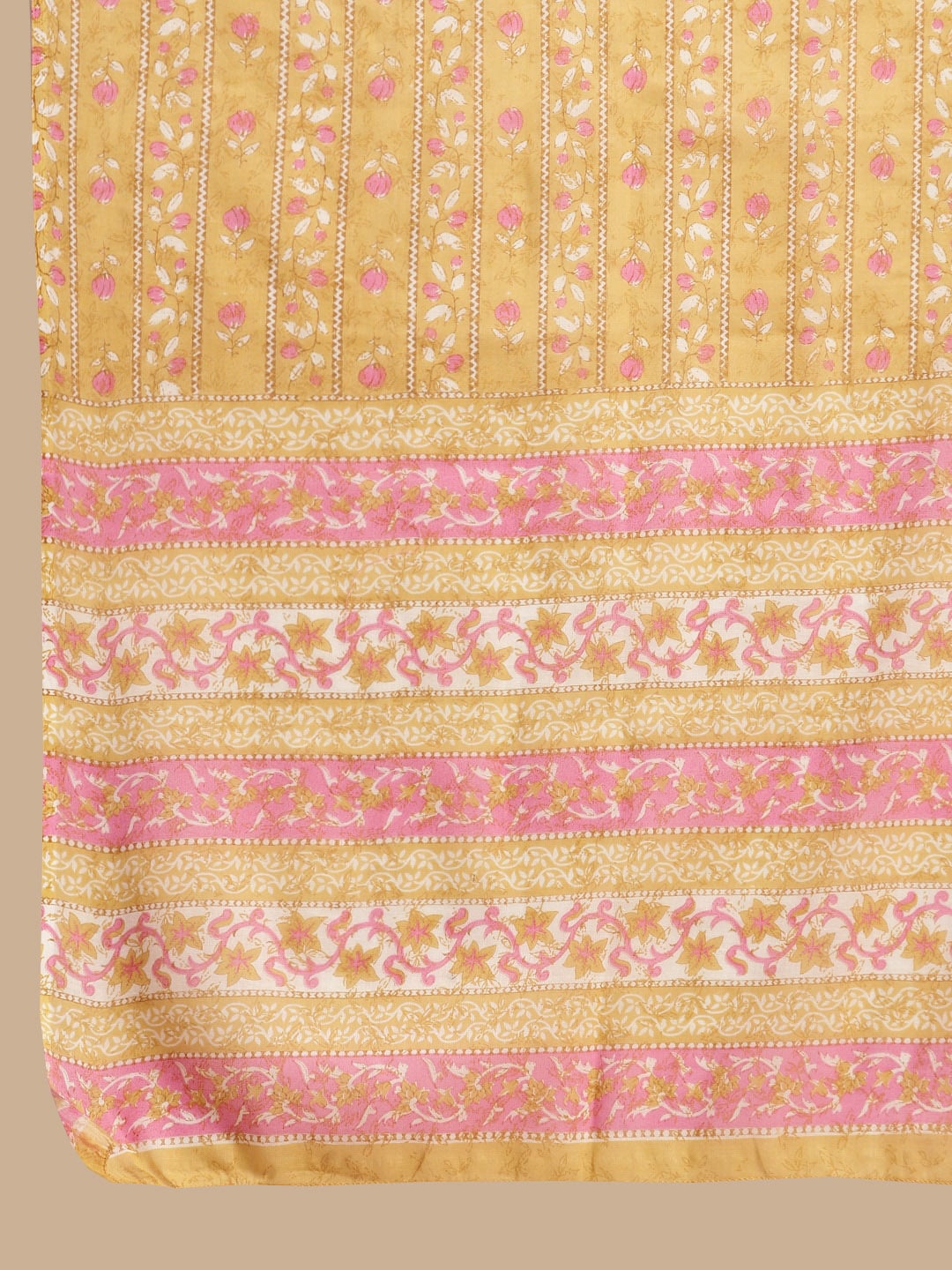 Sangria Yellow & Pink Floral Printed Pure-Cotton Straight Kurta With Trouser & Dupatta | Grocsy
