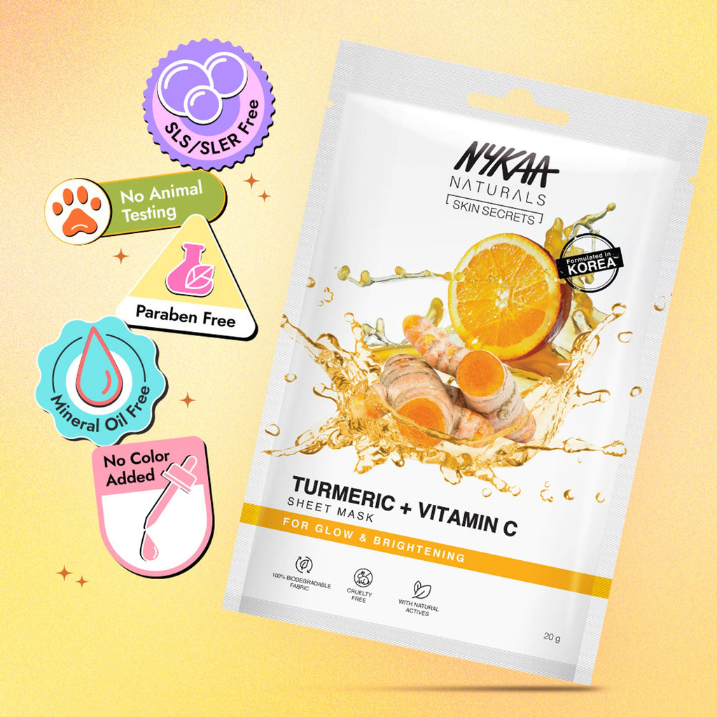 Nykaa Naturals Korean Sheet Mask With Turmeric & Vitamin C For Glow & Brightening | Grocsy