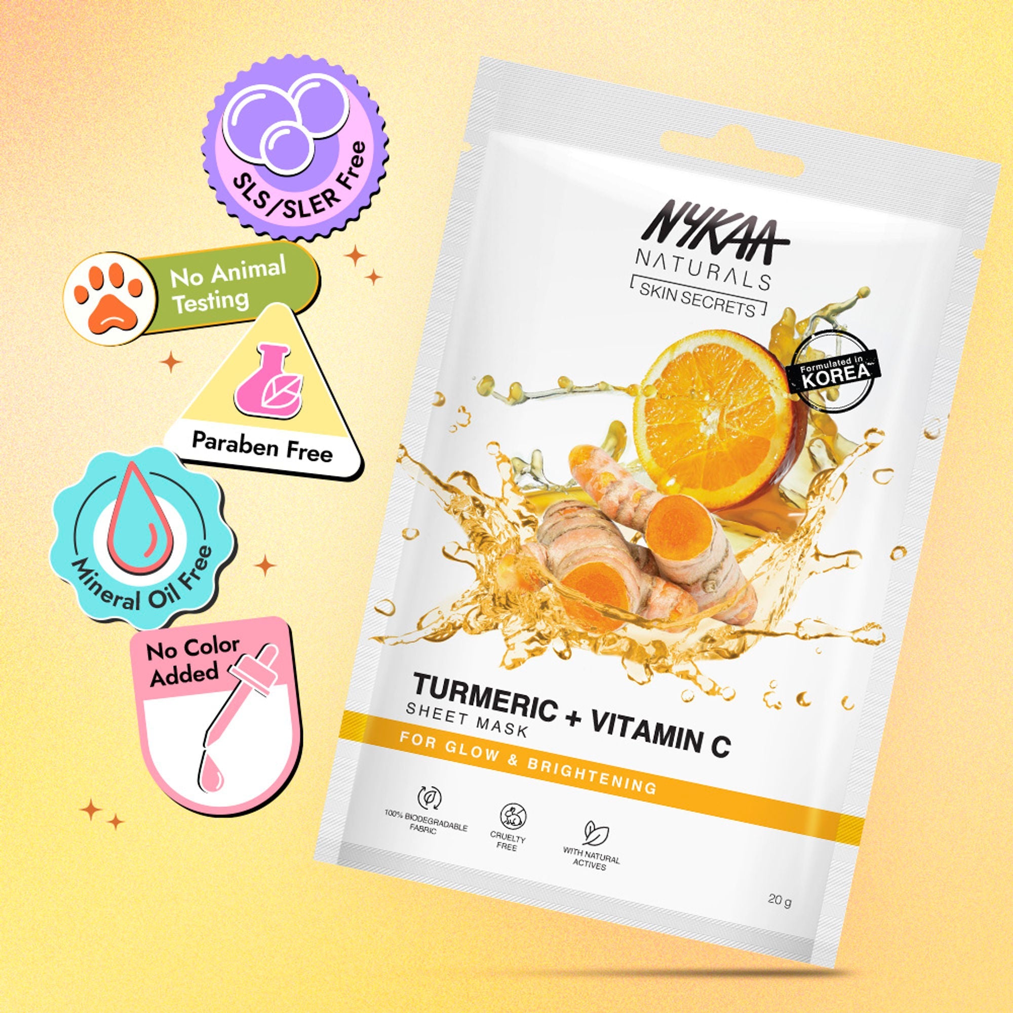Nykaa Naturals Korean Sheet Mask With Turmeric & Vitamin C For Glow & Brightening | Grocsy