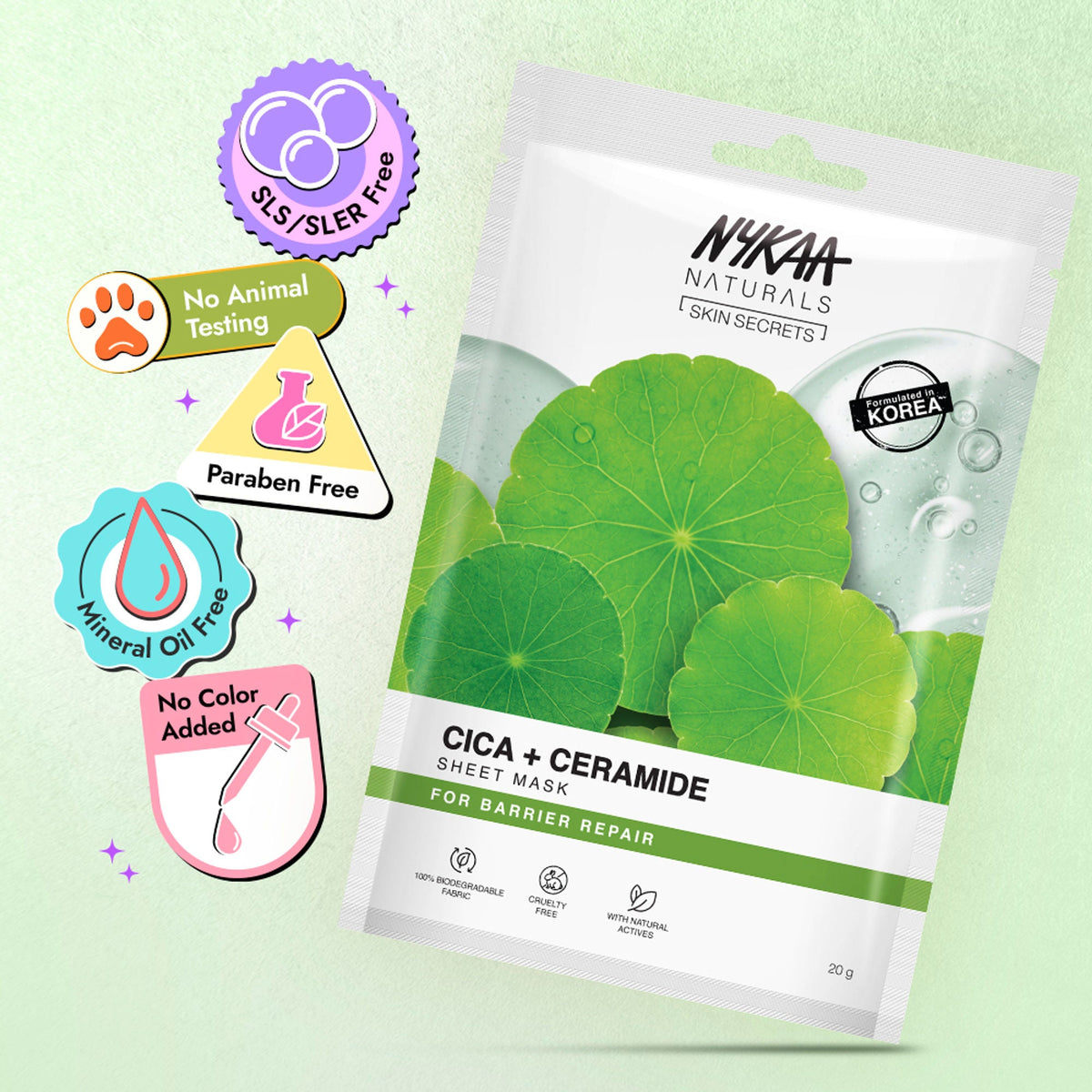 Nykaa Naturals Korean Sheet Mask With Cica & Ceramide For Barrier Repair & Deep Hydration Boost | Grocsy