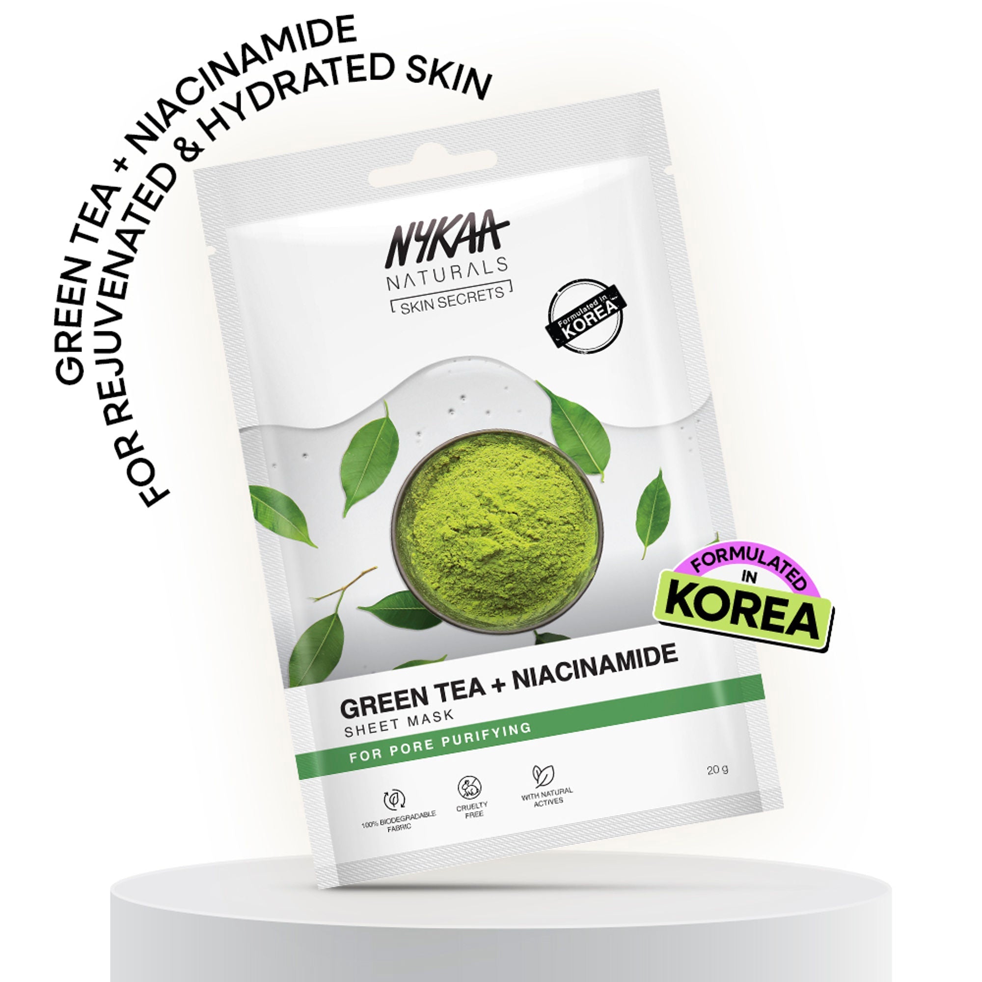 Nykaa Naturals Korean Sheet Mask Green Tea & Niacinamide For Oil Control and Clear Skin | Grocsy