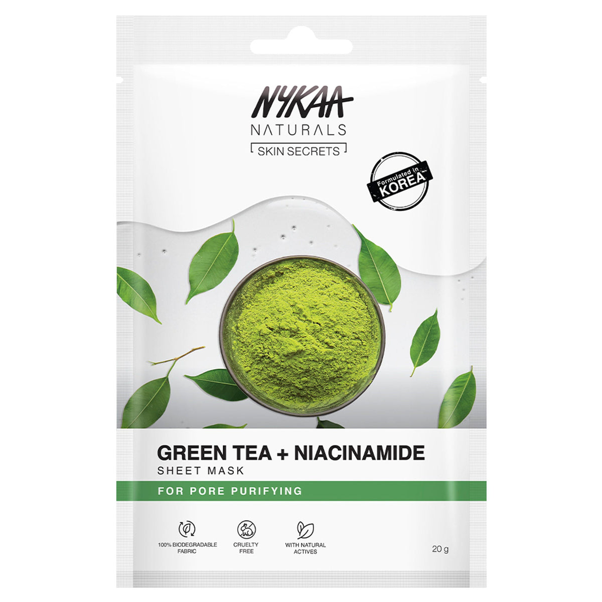 Nykaa Naturals Korean Sheet Mask Green Tea & Niacinamide For Oil Control and Clear Skin | Grocsy