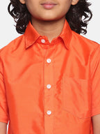 Sethukrishna Boys Orange & White Shirt with Dhoti | Grocsy