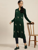 Sangria Green Acrylic Winter Kurta | Grocsy