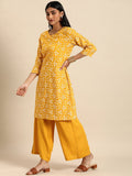All About You Women Yellow Floral Printed Pure Cotton Kurta with Palazzos | Grocsy