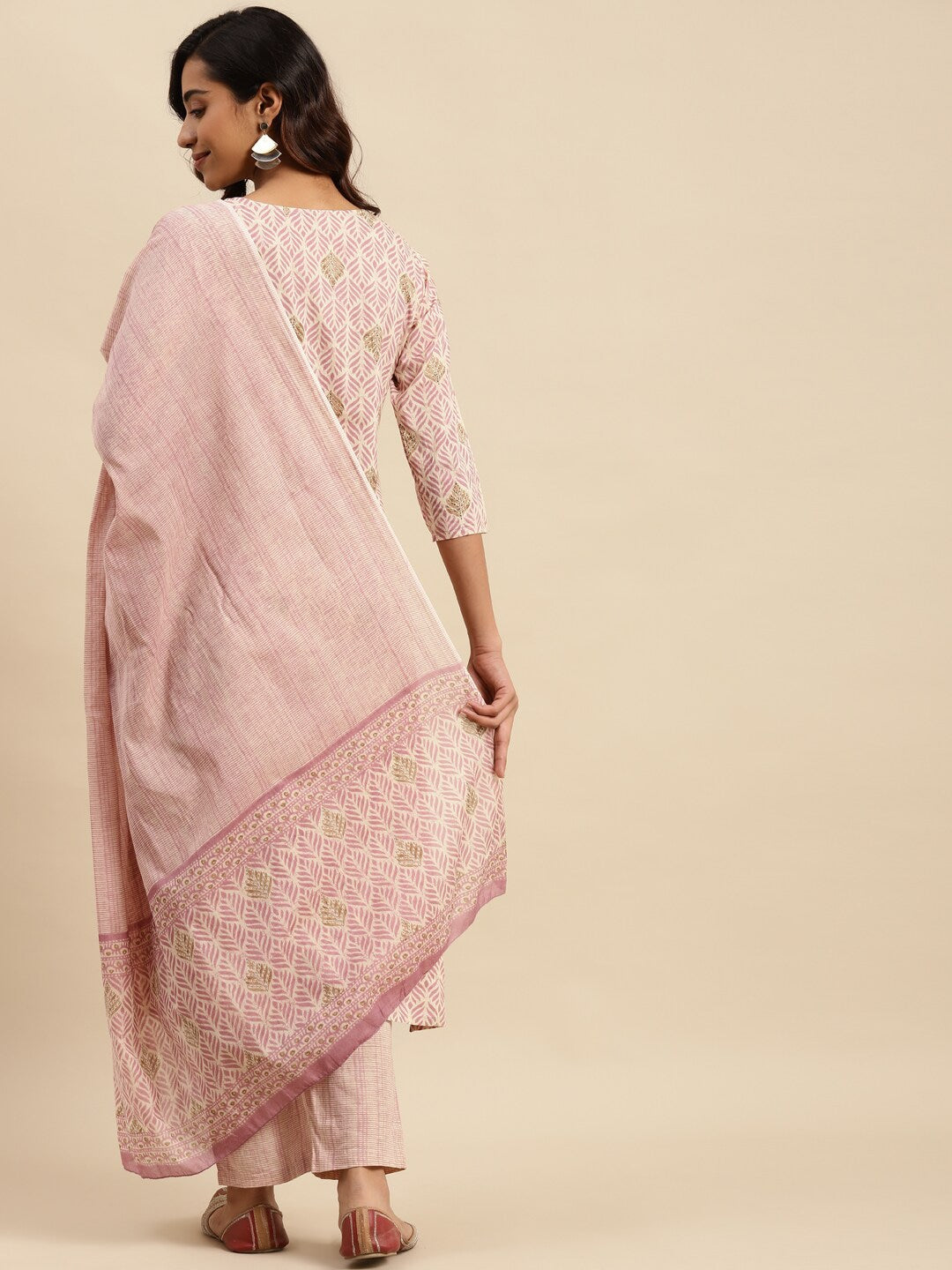 Sangria Mauve Floral Printed Beads and Stones Kurta With Trouser & Dupatta | Grocsy