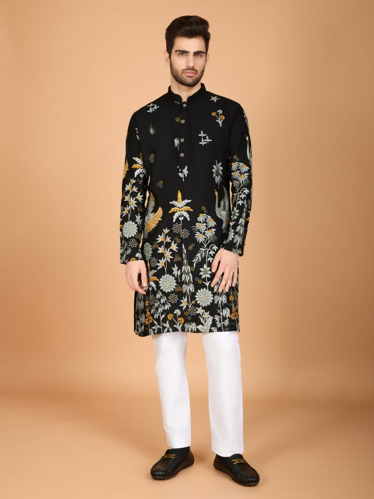 Vastranavya Exclusive Wedding Wear Viscose Rayon Thread Embroidered Work Kurta | Grocsy