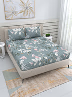 DREAM WEAVERZ Grey & White Floral 220 TC Queen Bedsheet with 2 Pillow Covers | Grocsy