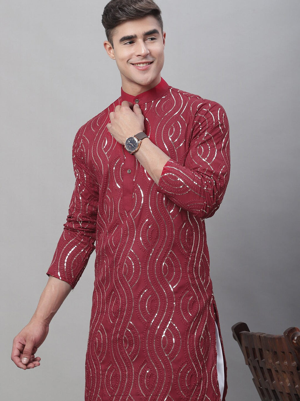 Sojanya Ethnic Motifs Embroidered Sequinned Pure Cotton Kurta | Grocsy