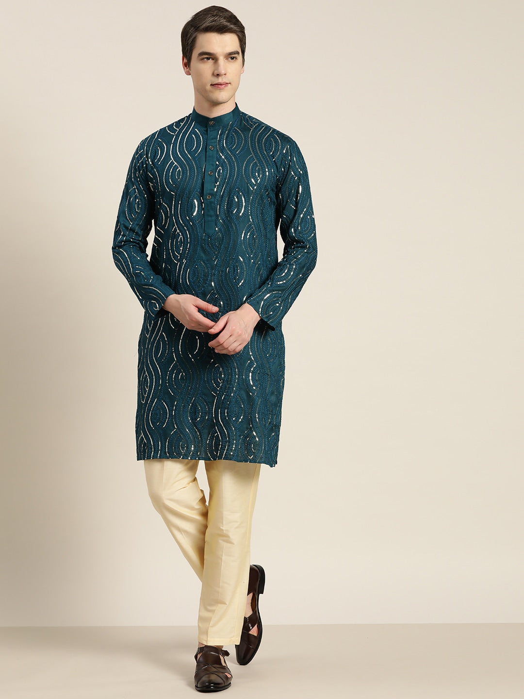 Sojanya Men Quirky Embroidered Sequinned Kurta | Grocsy