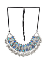 Cardinal Oxidised Silver-Toned & Blue Stones-Studded & Beaded Jewellery Set | Grocsy