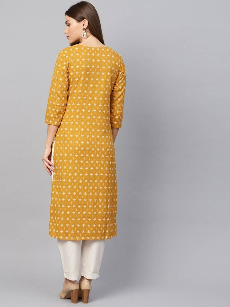 Yufta Women Mustard Yellow & Off-White Block Print Kurta with Trouser | Grocsy