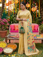Shree Shyam Fashion Yellow Linen Cotton Saree | Grocsy