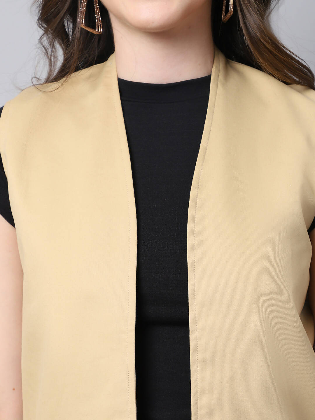 Even Apparels Brown Polywool Open Front Women's Long Coat PW724 | Grocsy